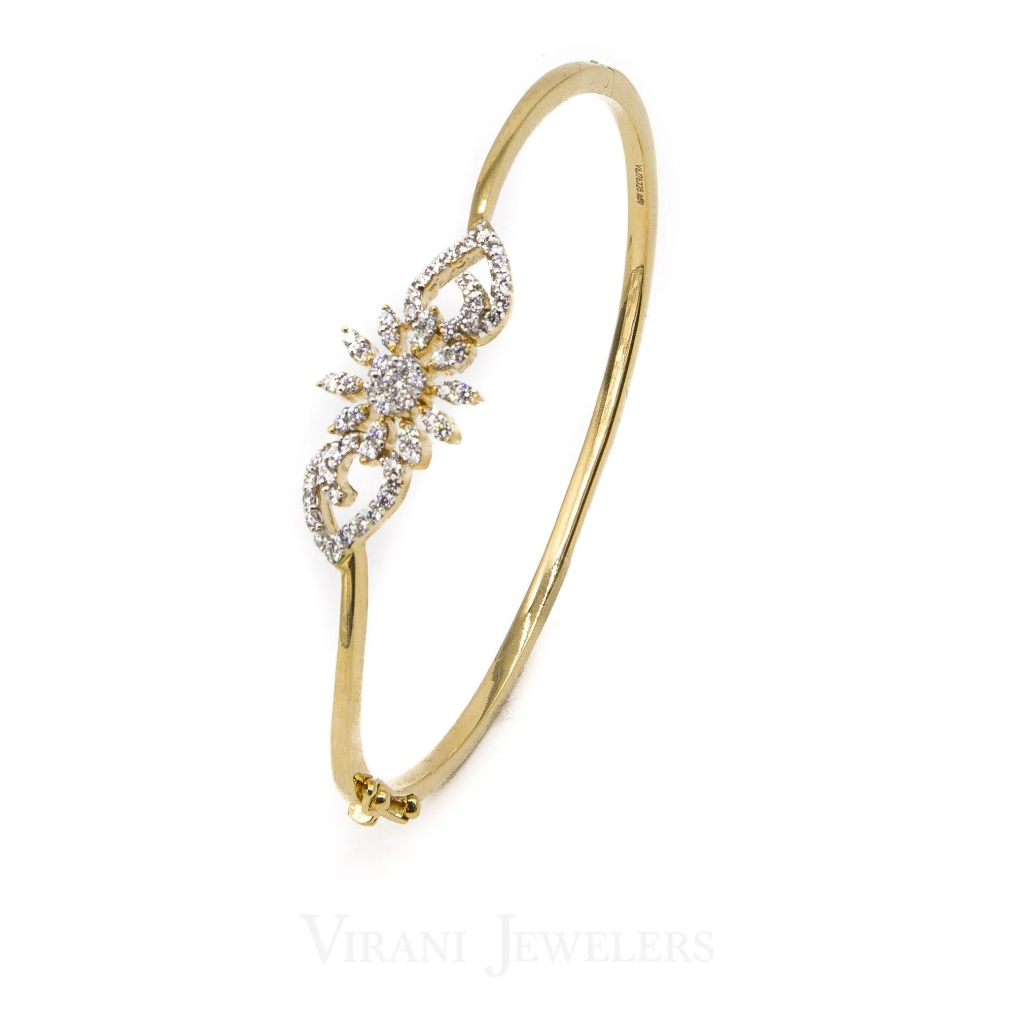 0.66CT Diamond Cuff Bracelet Set in 18K Yellow Gold W/ Centered Flower Design