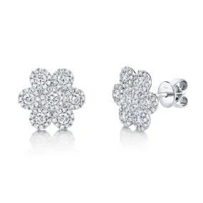 14k Gold 0.95Ct Diamond Flower Cluster Earring, Available in White, Rose and Yellow Gold