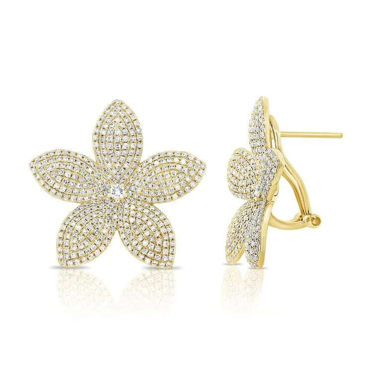 14k Gold 2.14Ct diamond flower earring with 678 diamonds, available in White, Rose and Yellow Gold