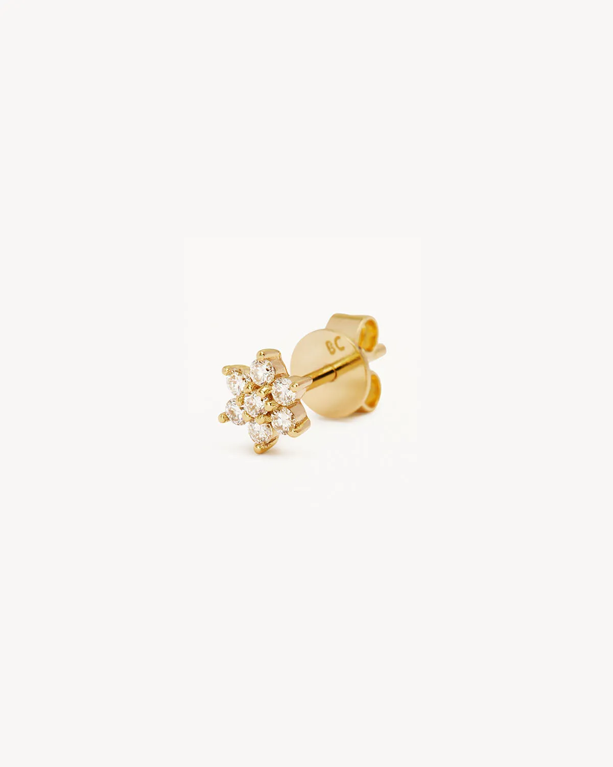 14k Solid Gold Lotus Flower Diamond Stud Earring