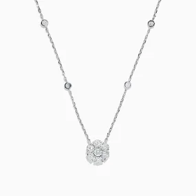 14K White Gold 18" Diamond Station and Flower Cluster Necklace, 1.51 TCW