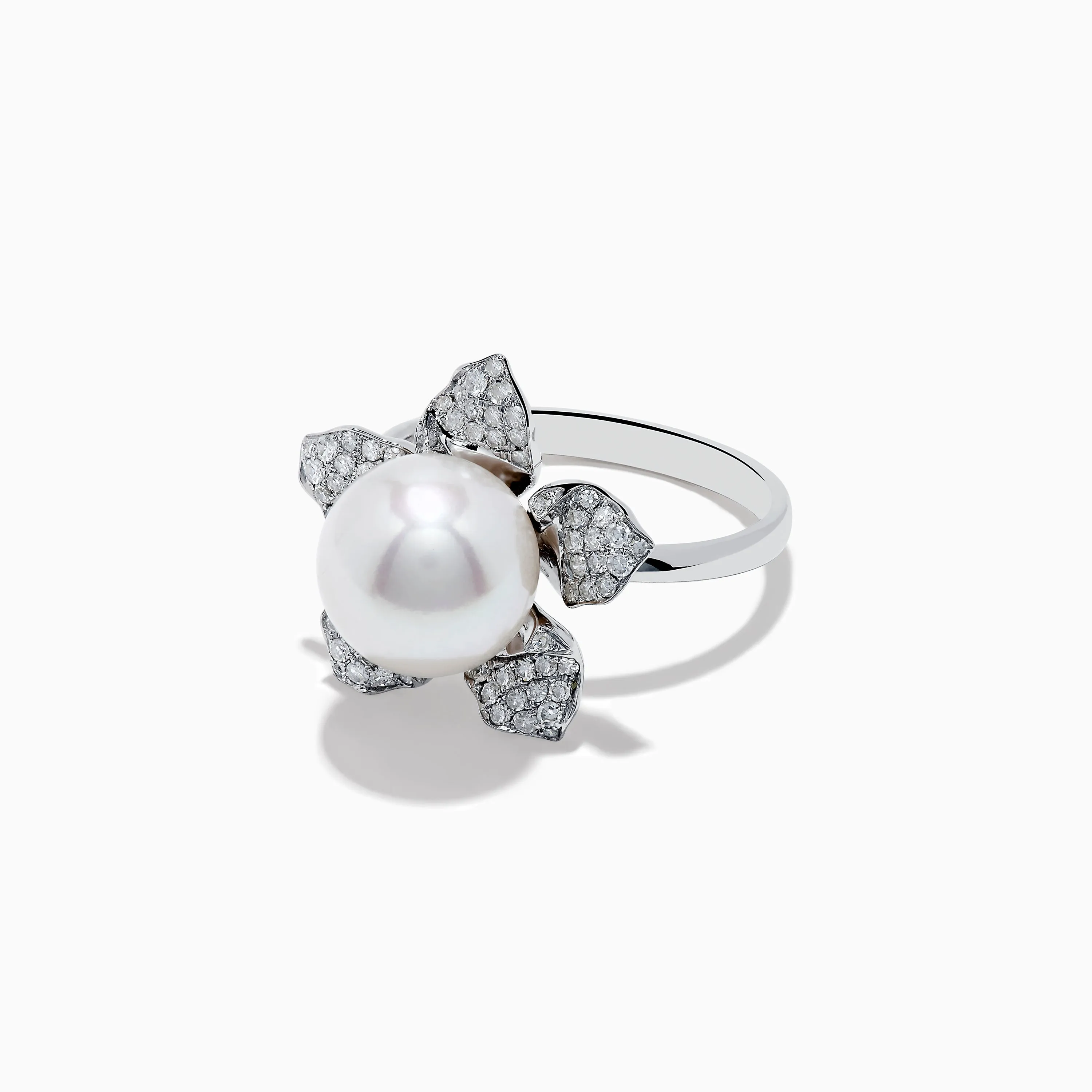 14K White Gold Fresh Water Pearl and Diamond Flower Ring