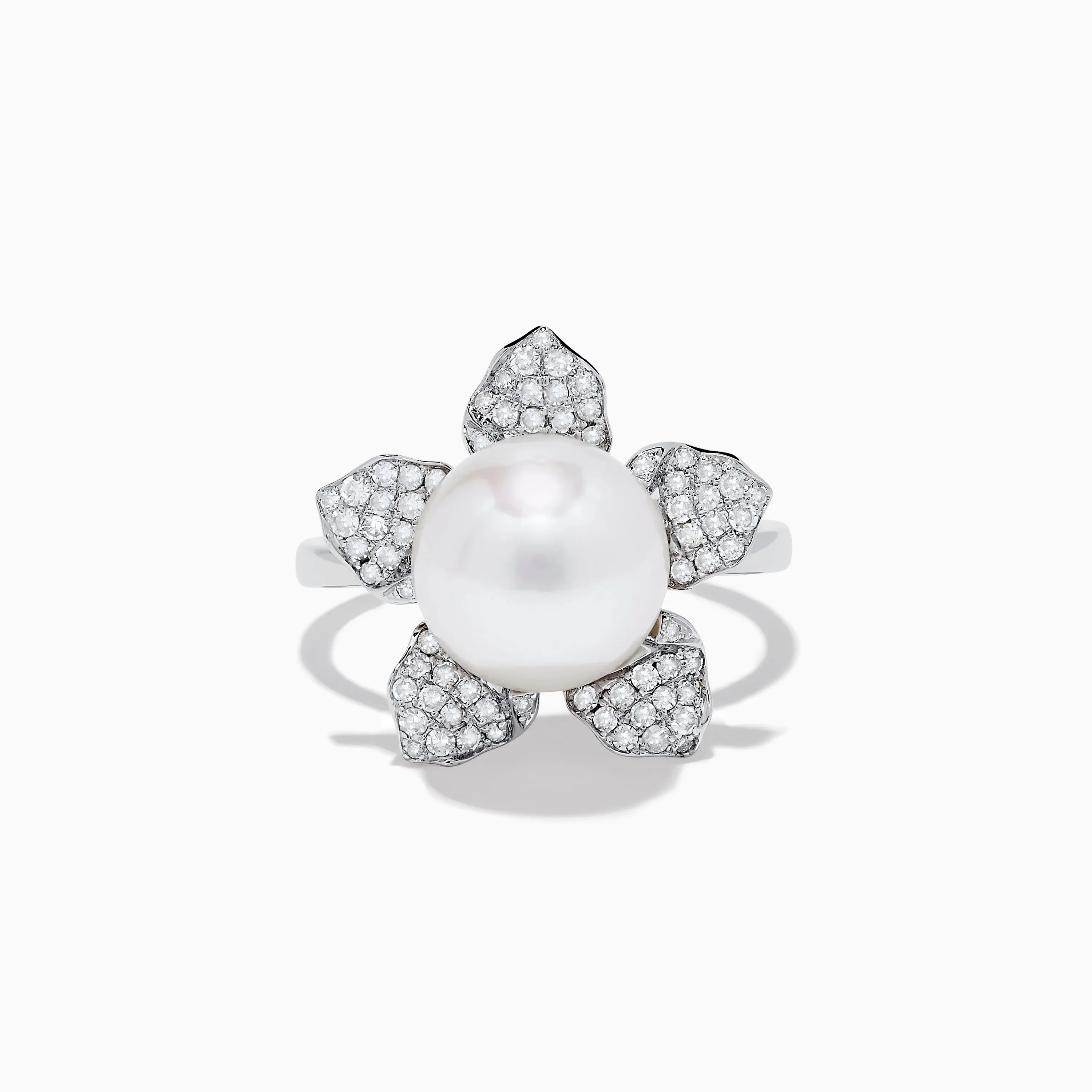 14K White Gold Fresh Water Pearl and Diamond Flower Ring