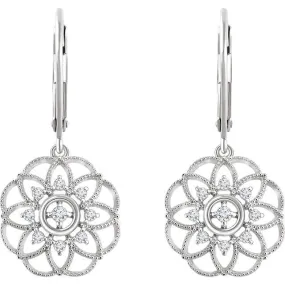 14KT 1/5 CTW DIAMOND FLOWER GRANULATED FILIGREE EARRINGS