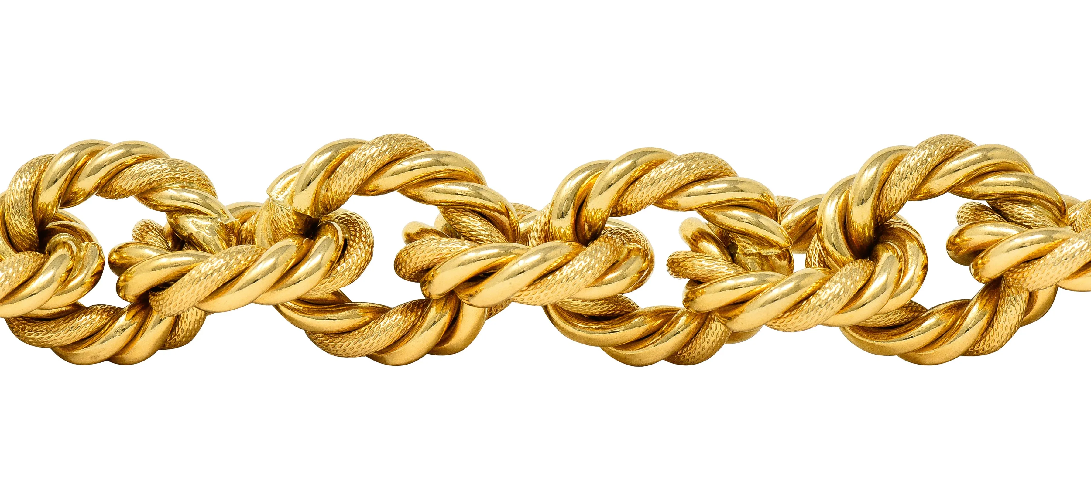 18 Karat Yellow Gold Textured Twisted Rope Vintage Cable Chain Bracelet