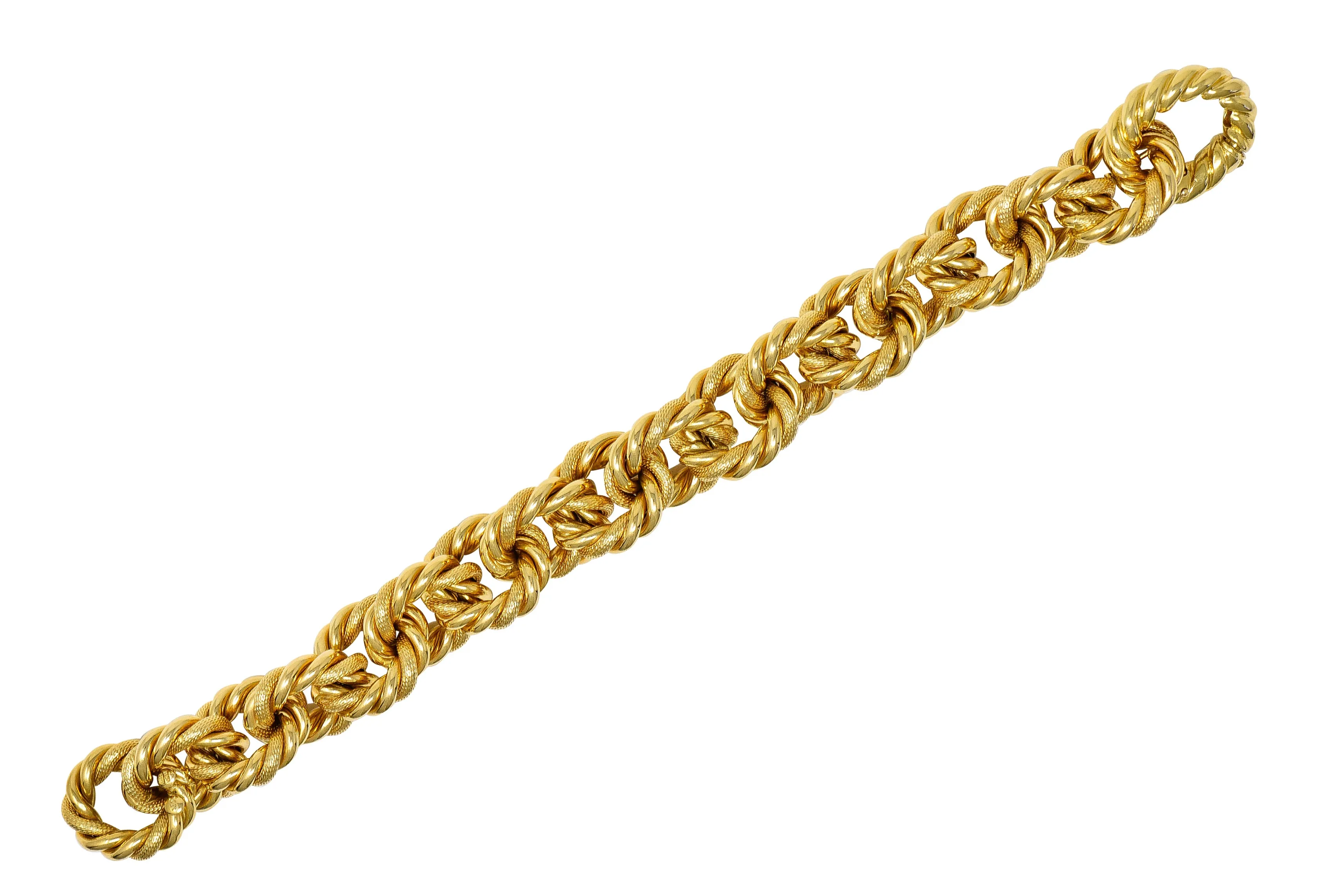 18 Karat Yellow Gold Textured Twisted Rope Vintage Cable Chain Bracelet