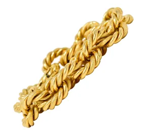 18 Karat Yellow Gold Textured Twisted Rope Vintage Cable Chain Bracelet