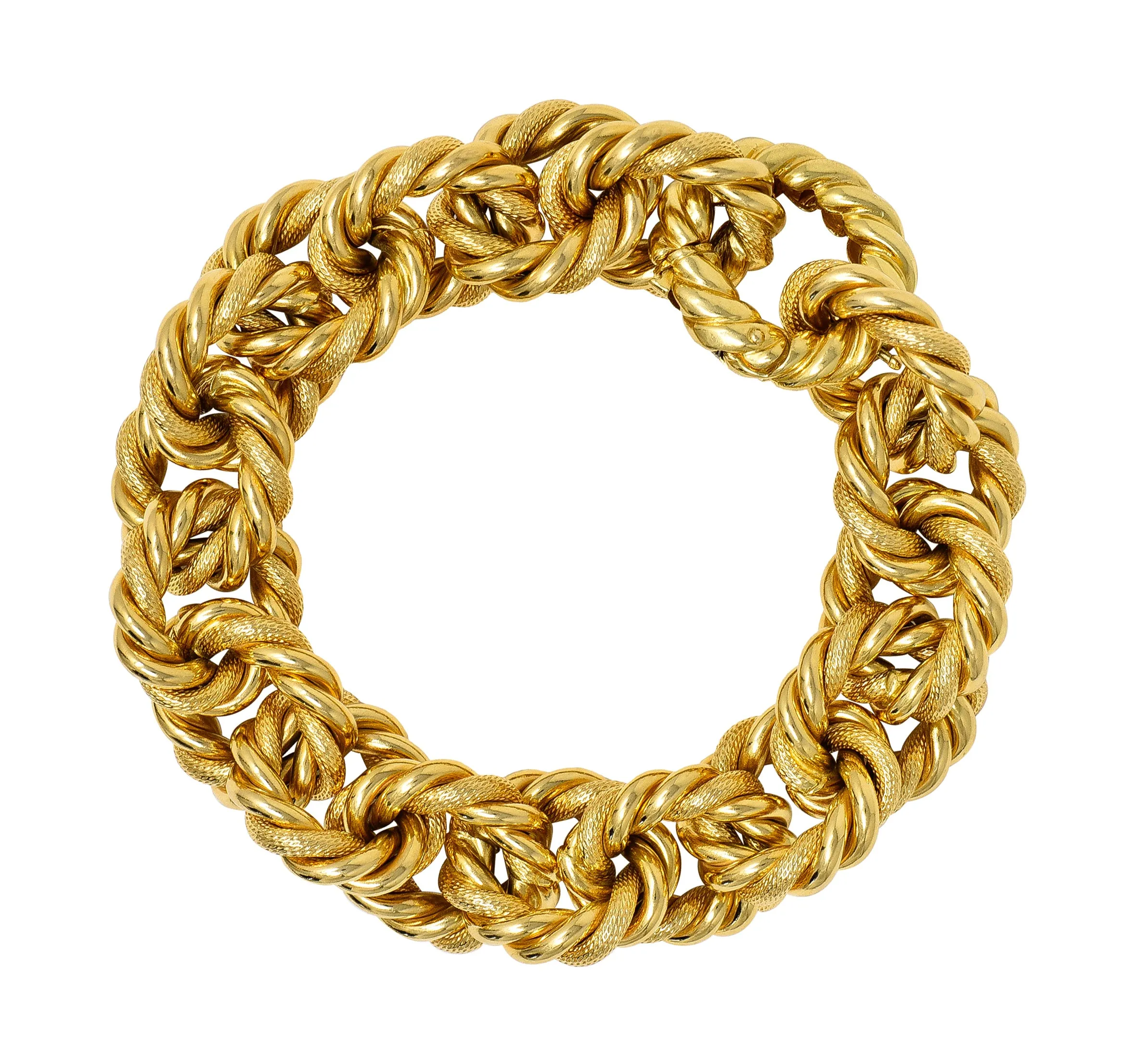 18 Karat Yellow Gold Textured Twisted Rope Vintage Cable Chain Bracelet