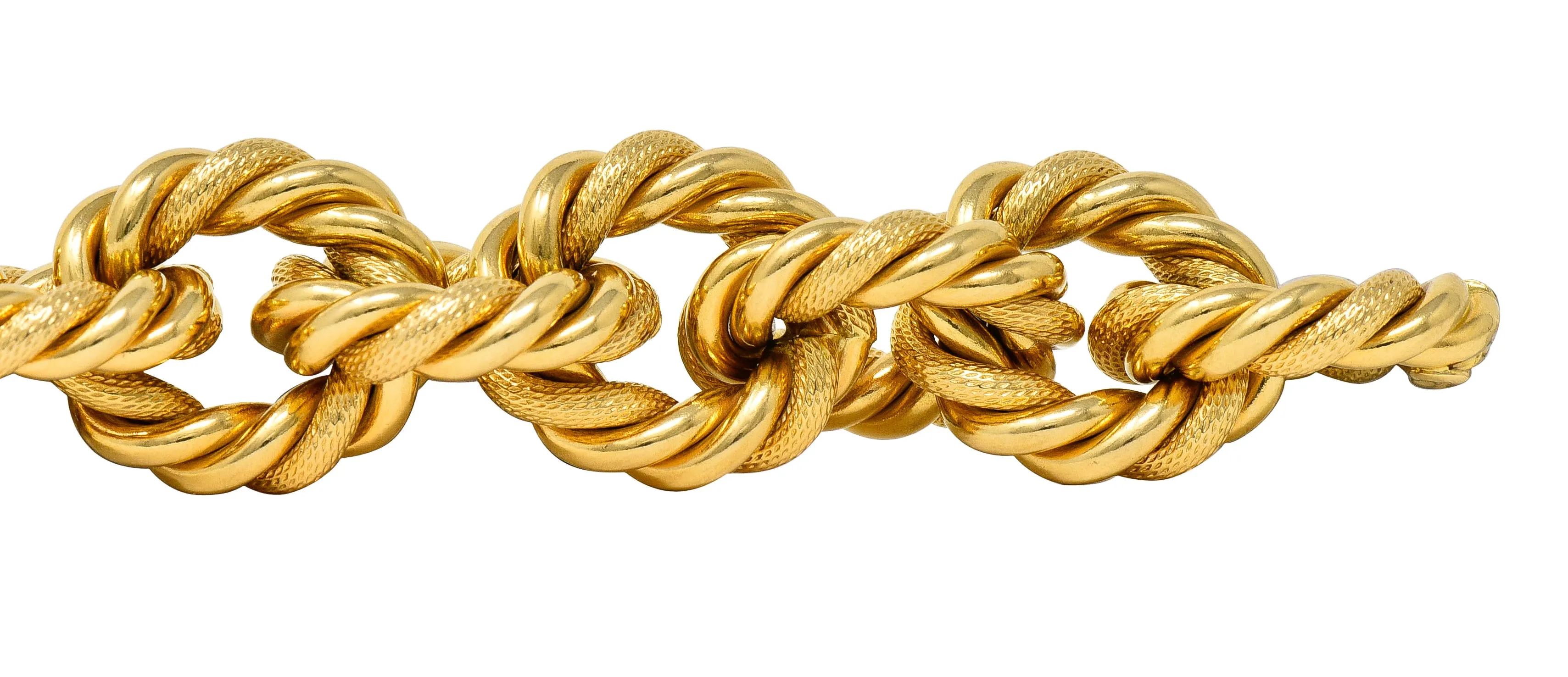 18 Karat Yellow Gold Textured Twisted Rope Vintage Cable Chain Bracelet