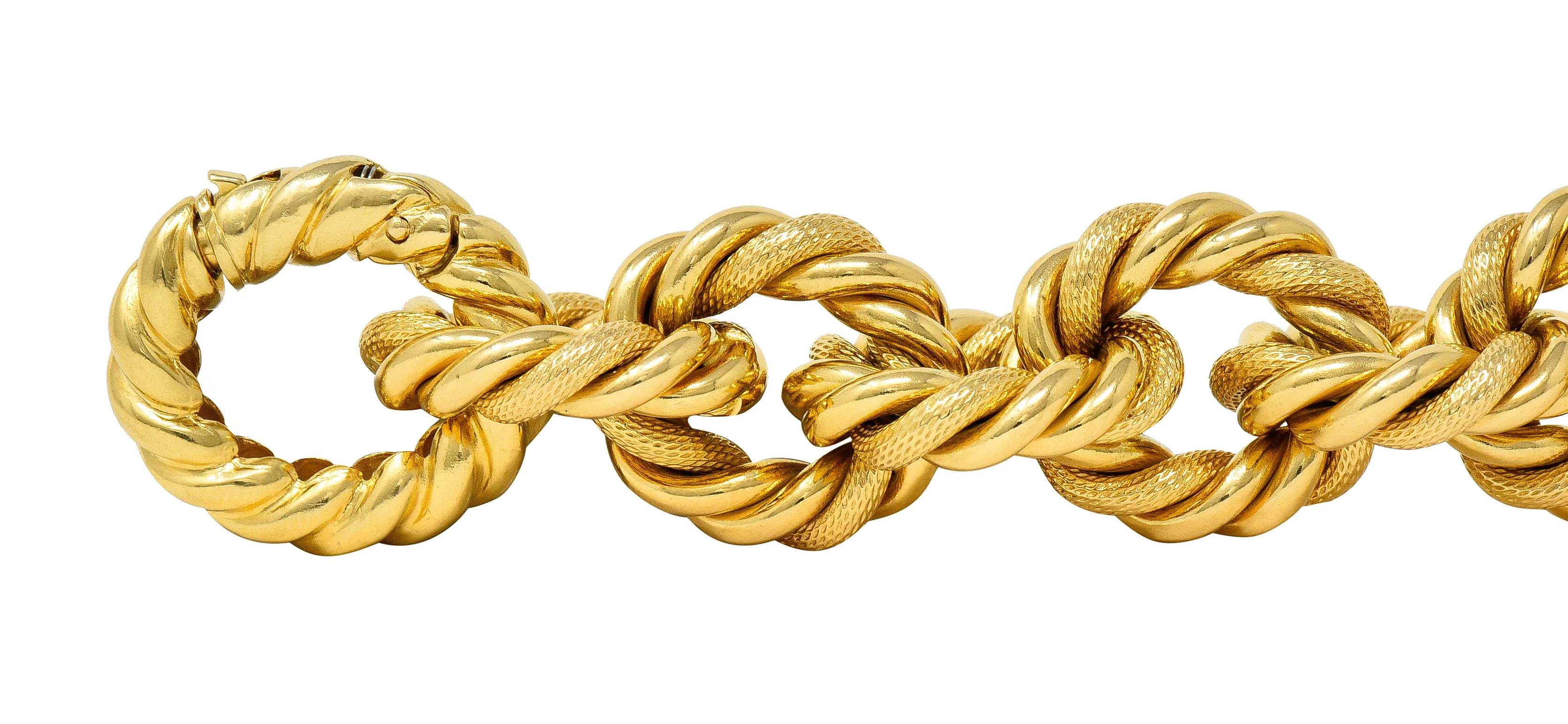 18 Karat Yellow Gold Textured Twisted Rope Vintage Cable Chain Bracelet