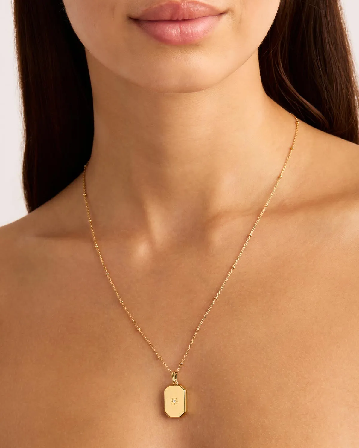 18k Gold Vermeil Rectangular Lotus Locket Pendant