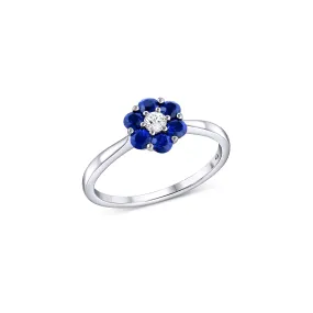 18k White Gold 0.55ctw Sapphire Diamond Flower Ring