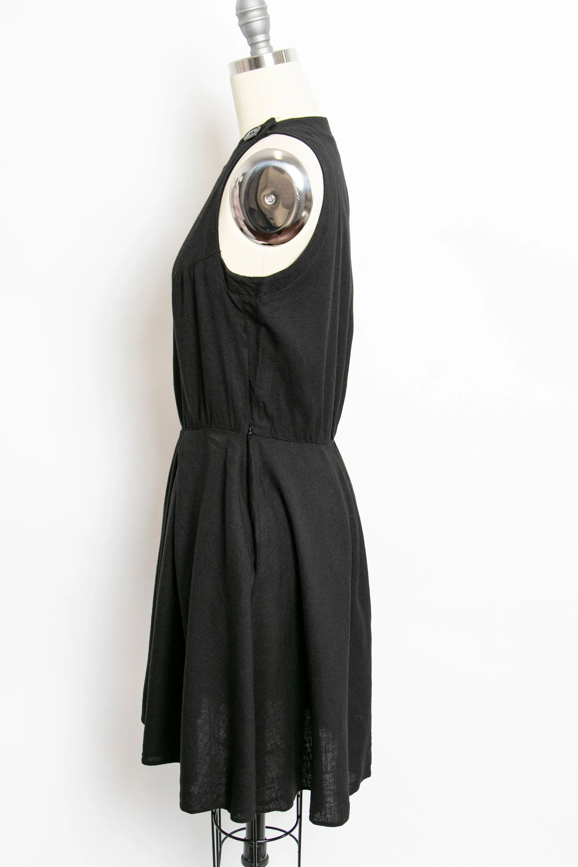 1980s Dress ALBERT NIPON Black Linen Sleeveless 80s Small