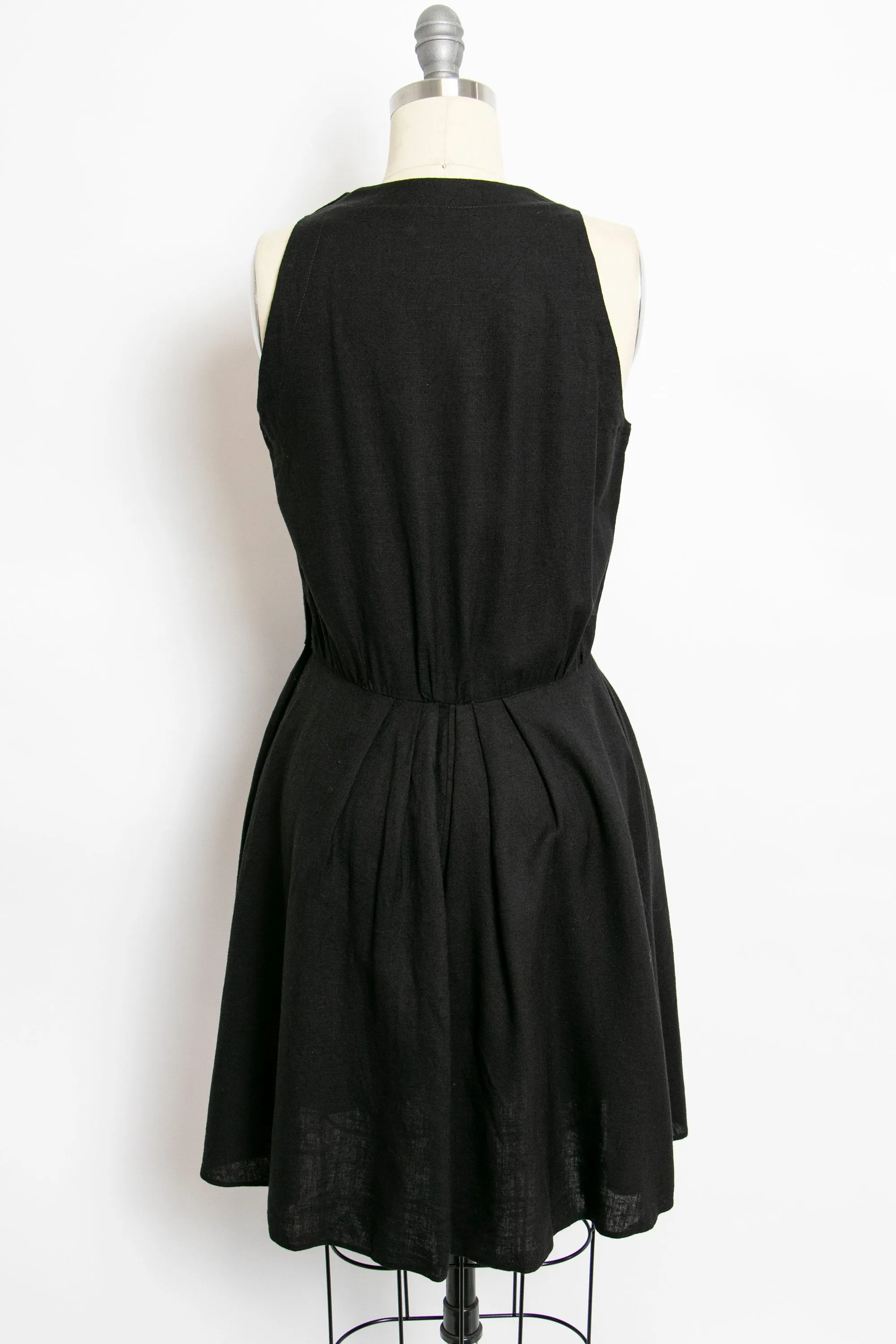 1980s Dress ALBERT NIPON Black Linen Sleeveless 80s Small