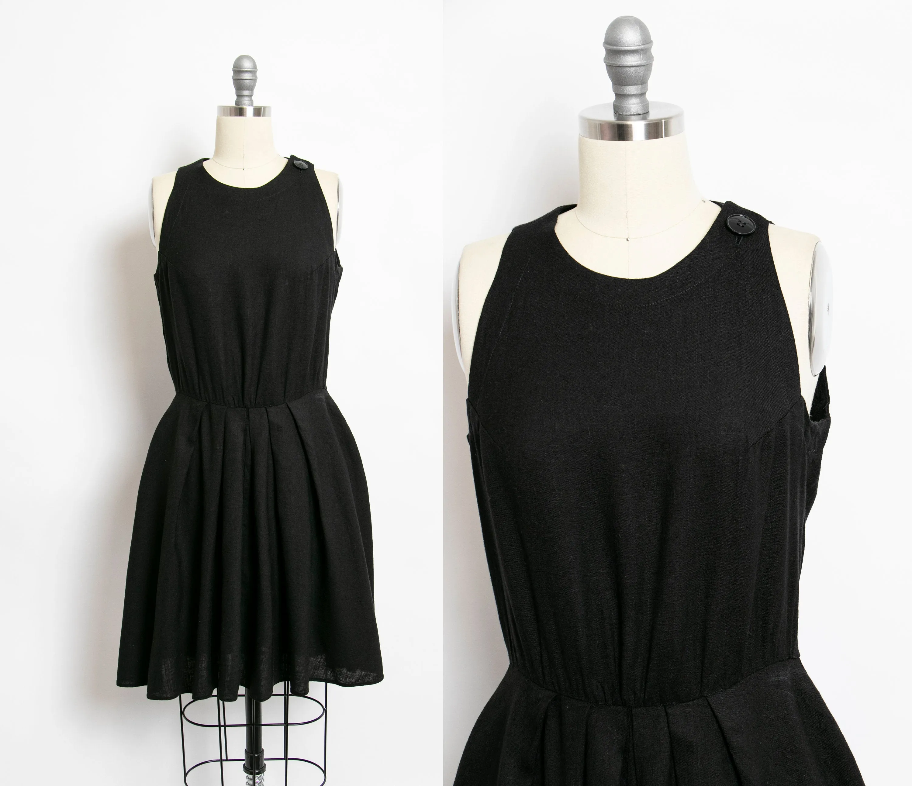 1980s Dress ALBERT NIPON Black Linen Sleeveless 80s Small