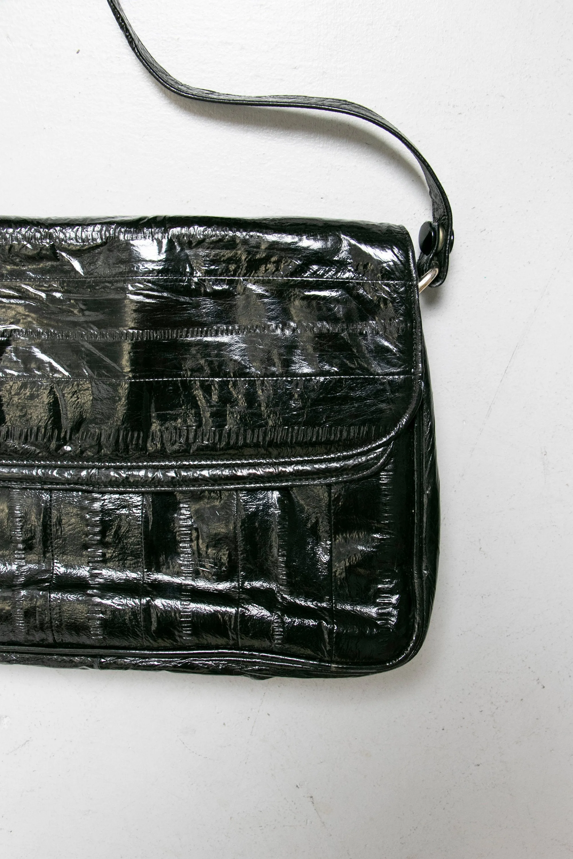 1980s EEL Skin Purse Black Shoulder Bag 80s