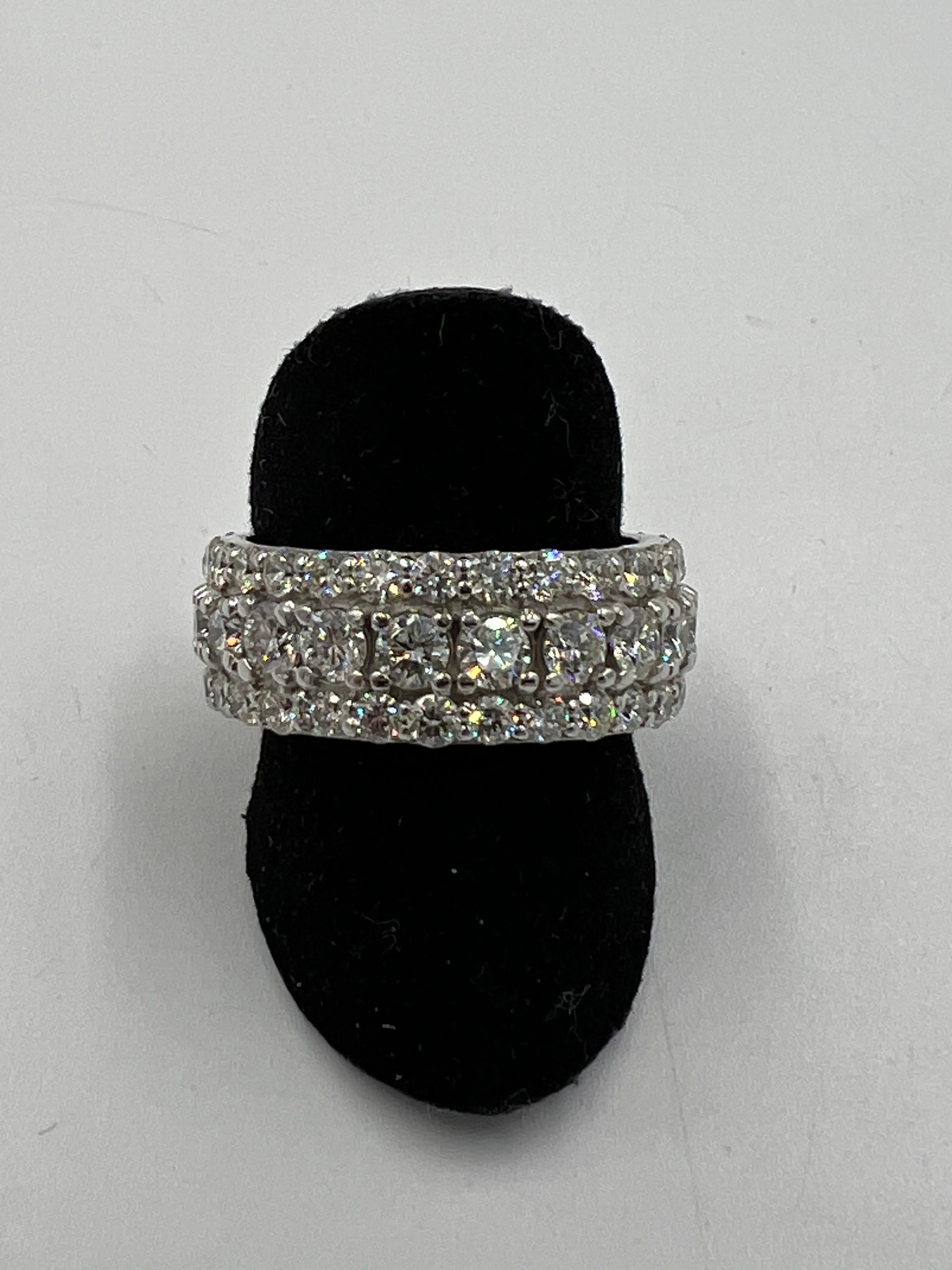 5.50 Carats TW Diamond Eternity Three Row White Gold Band Ring Size 9.25