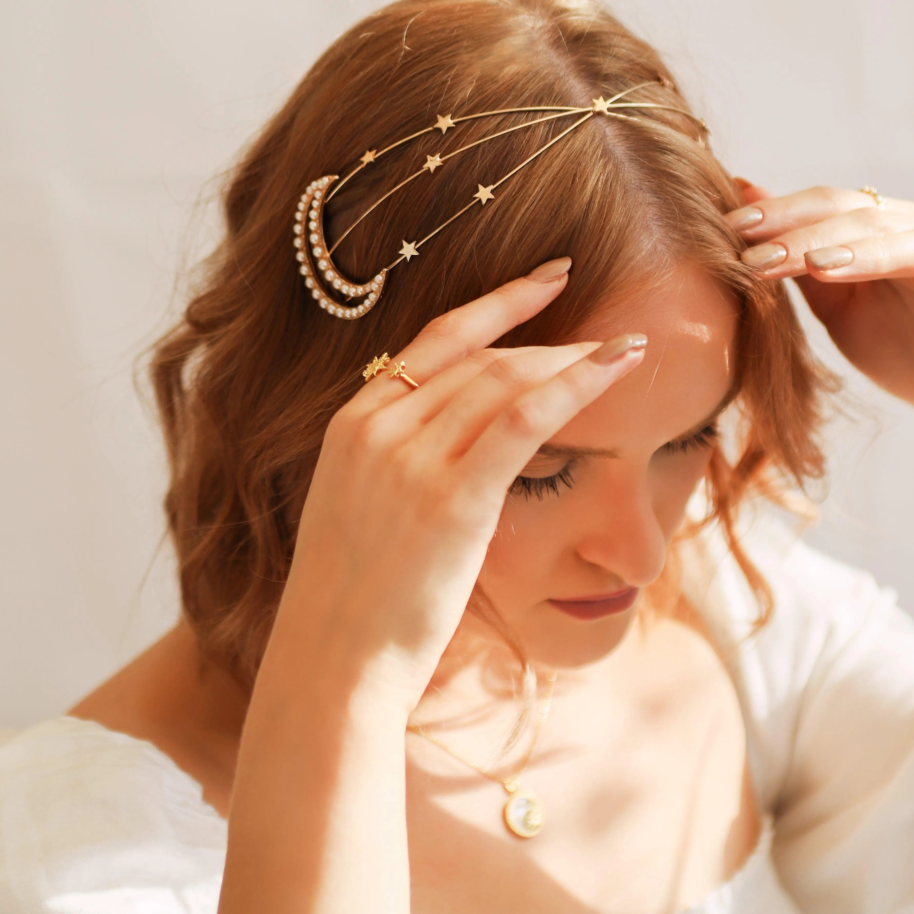 Aisha Gold Moon Pearl Headband