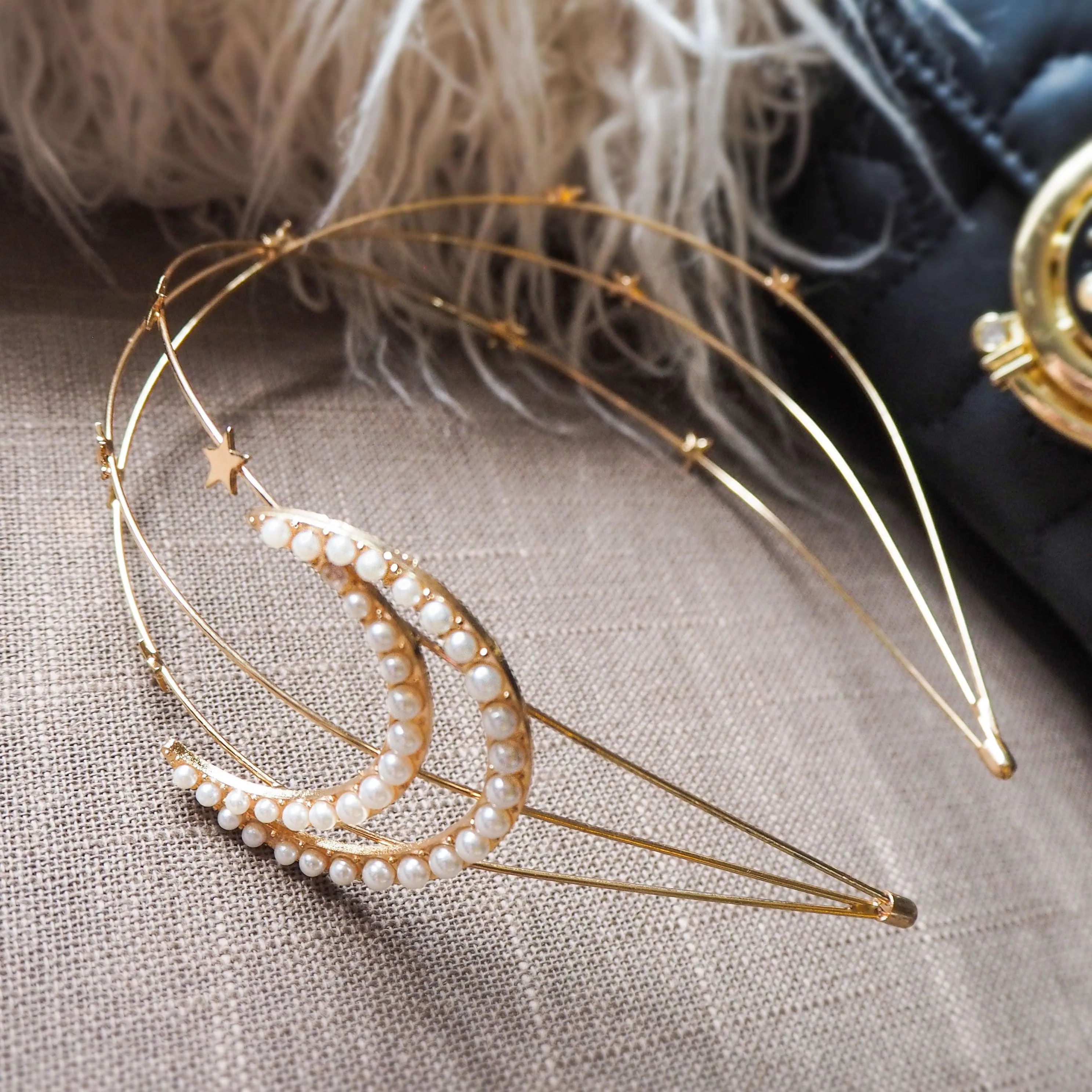 Aisha Gold Moon Pearl Headband