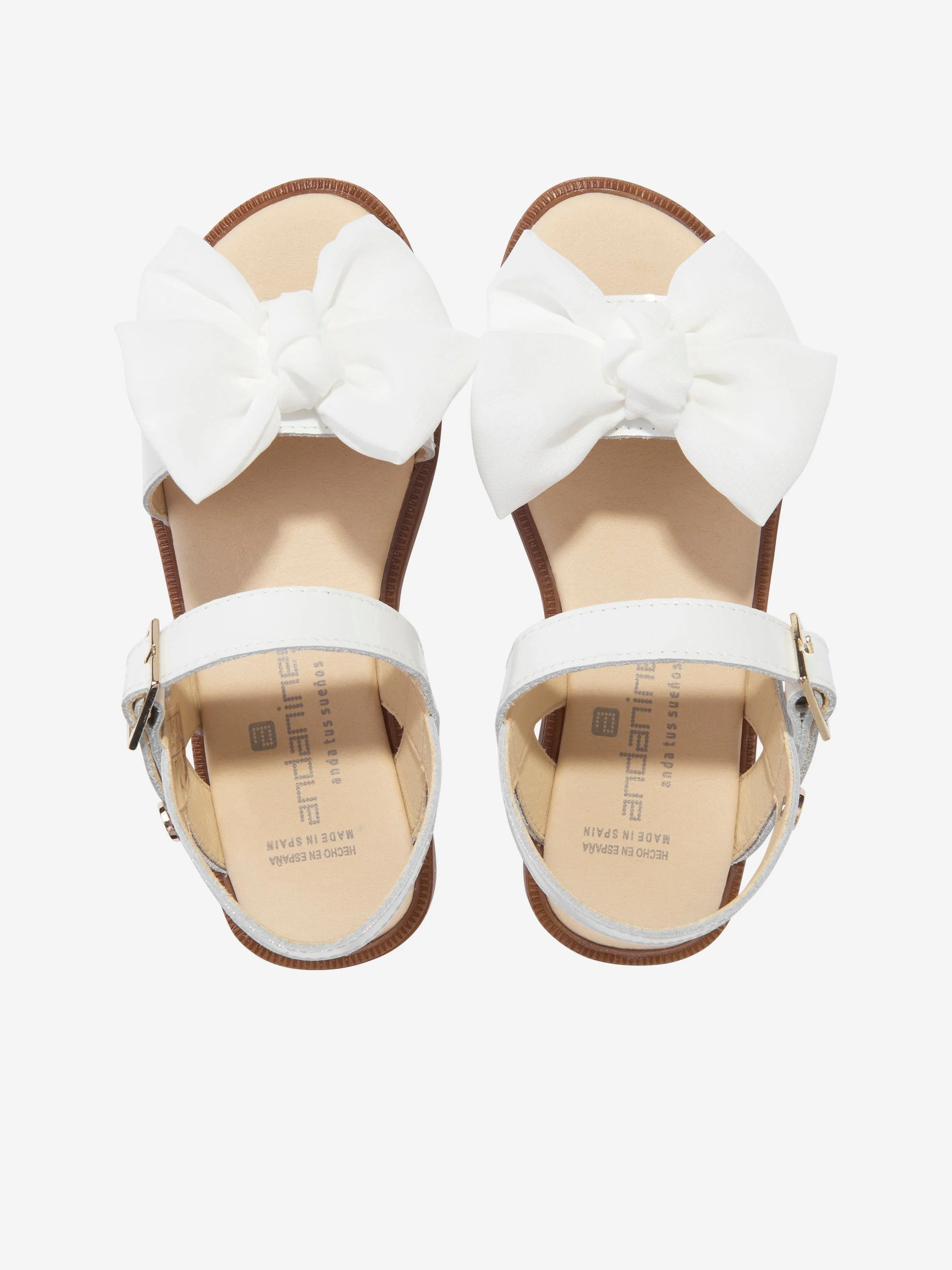 Andanines Girls Leather Bow Sandals in White