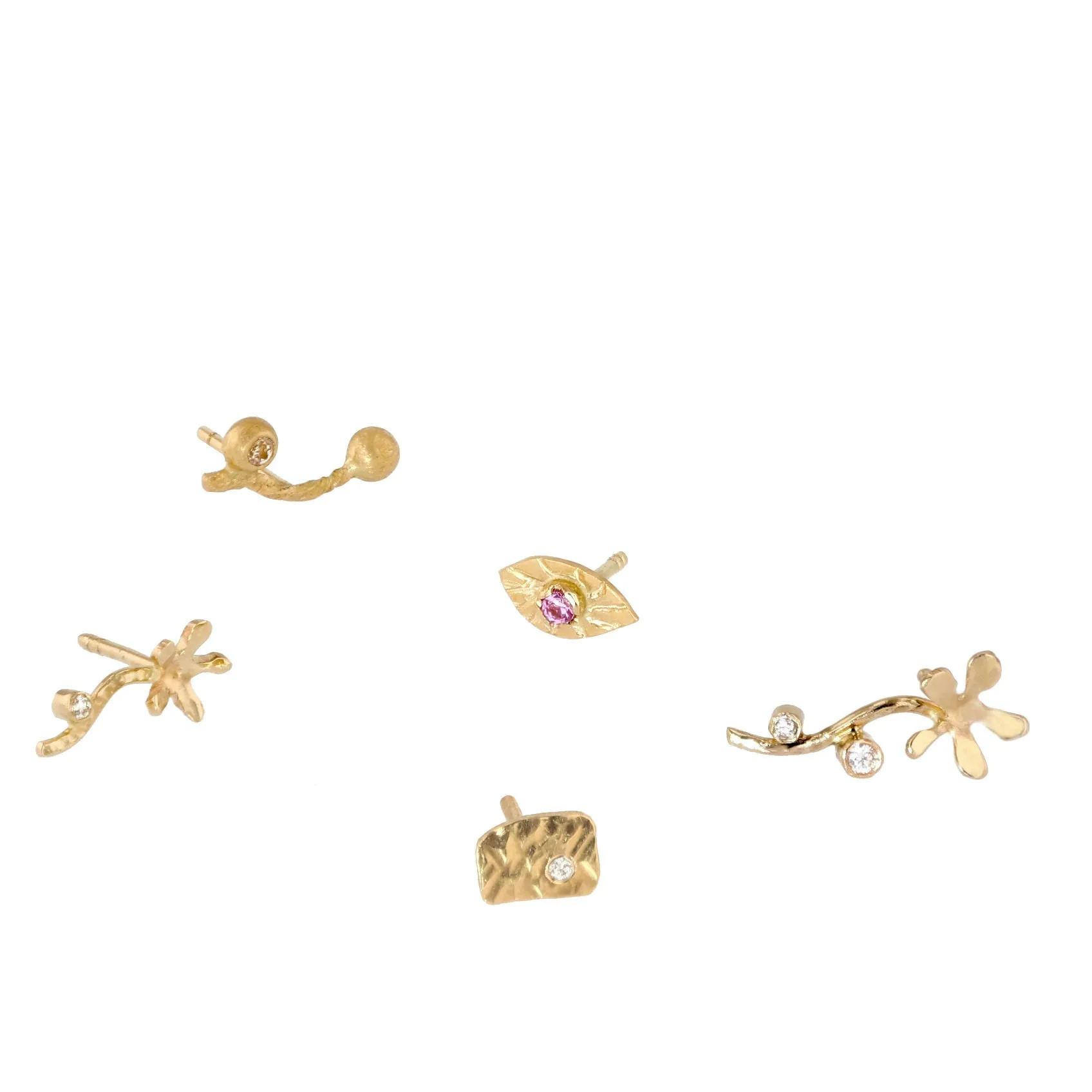 Anemone 14K Gold Stud w. Diamonds