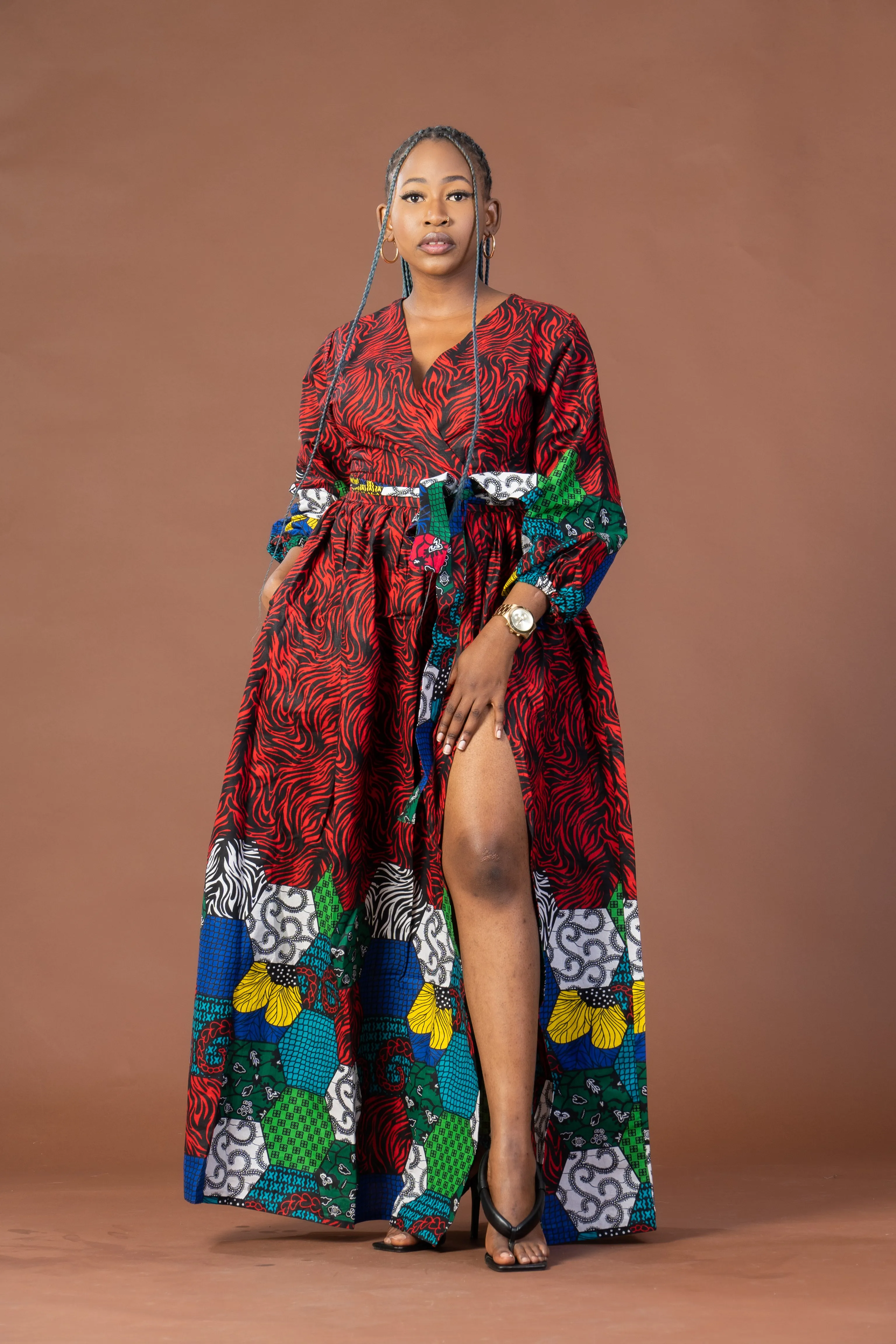 Anwuli Ankara Maxi Dress | Red Multicolored African Print