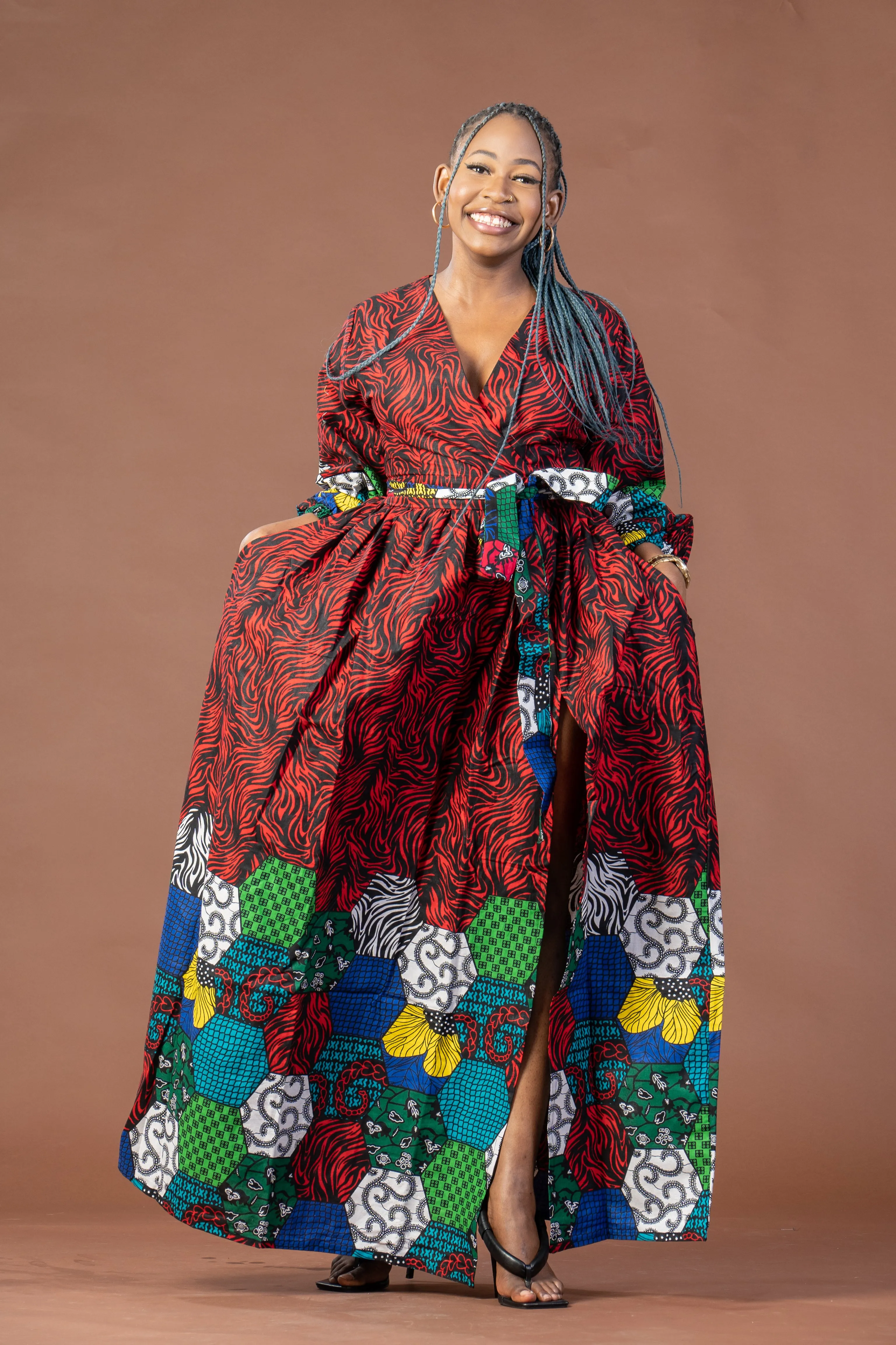 Anwuli Ankara Maxi Dress | Red Multicolored African Print