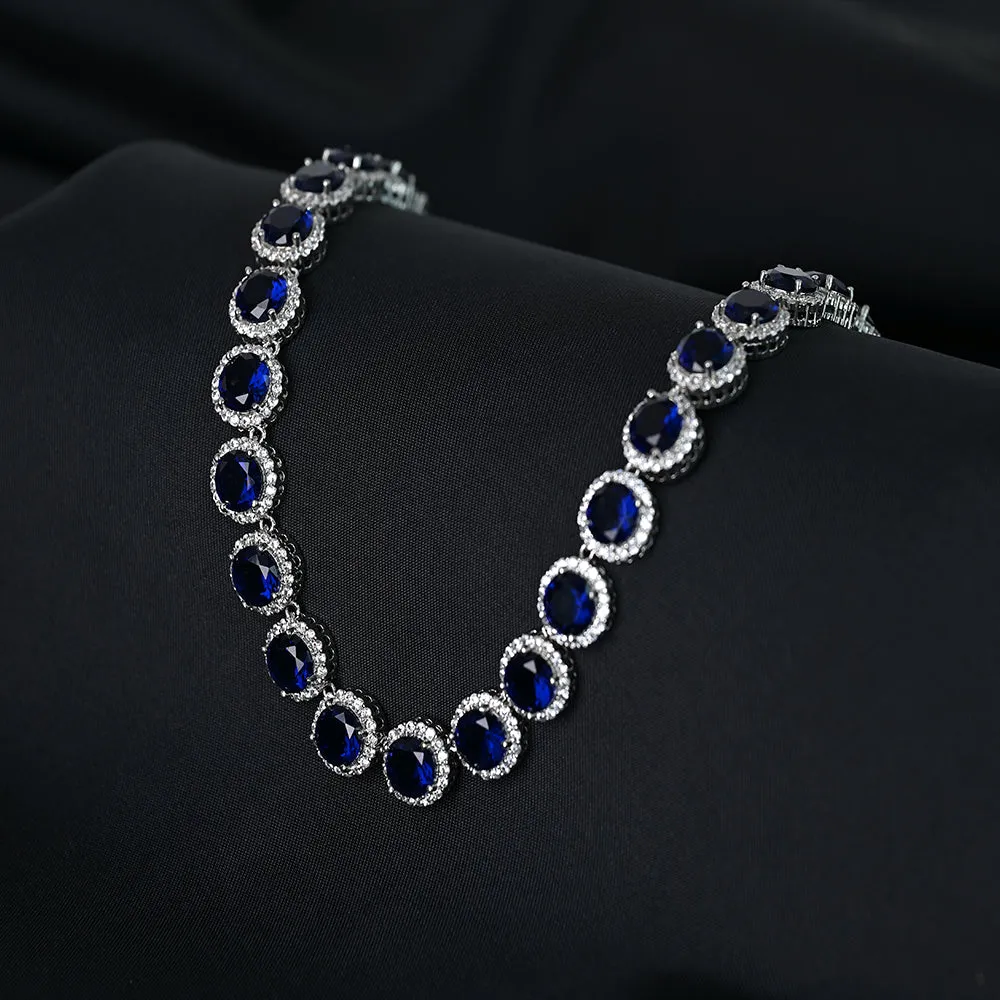 Blue Brilliant Cut Diamond Royal Necklace Set