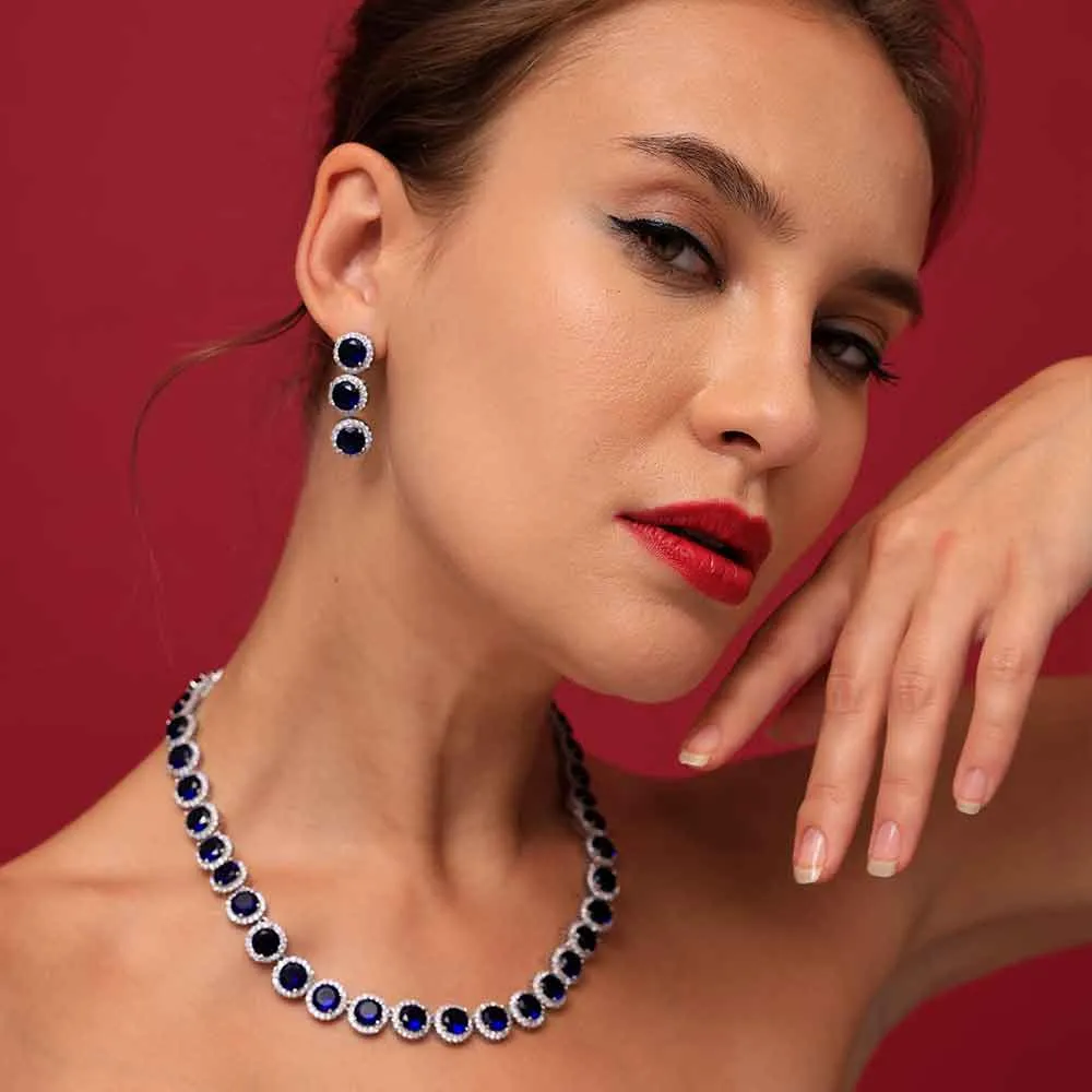 Blue Brilliant Cut Diamond Royal Necklace Set