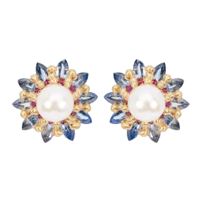 Blue Nerium Cluster Stud Earrings - 11401