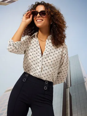 Button Down Blouse With Notch Collar