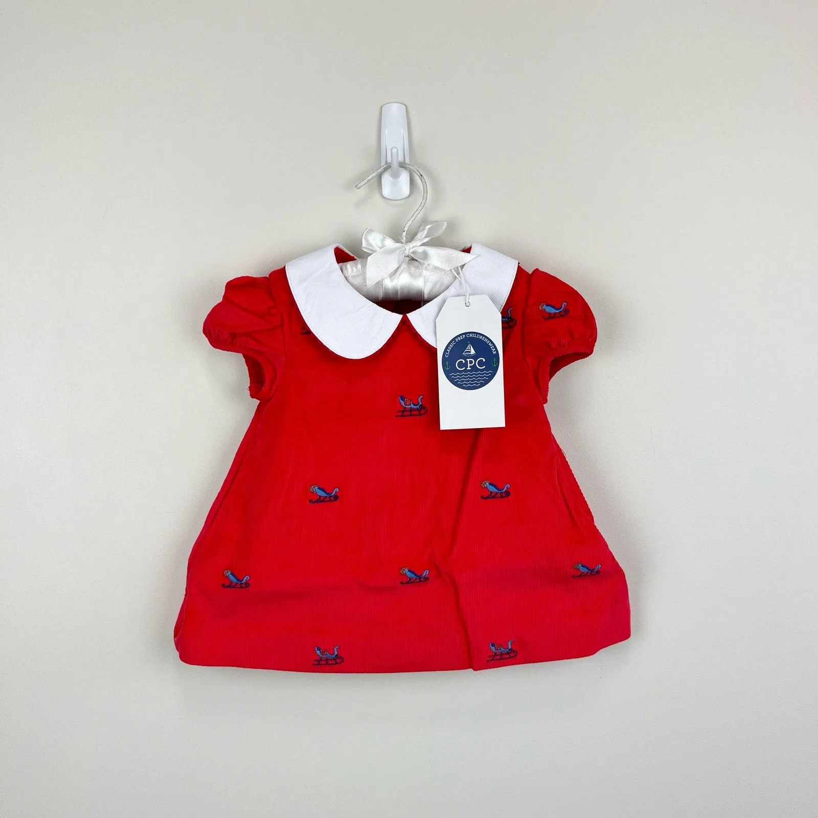 Classic Prep Childrenswear Paige Dress Tomato Red with Sleighs 6-9 Months NWT