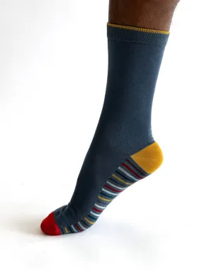 Conall Stripe Bamboo Socks - Dusky Blue