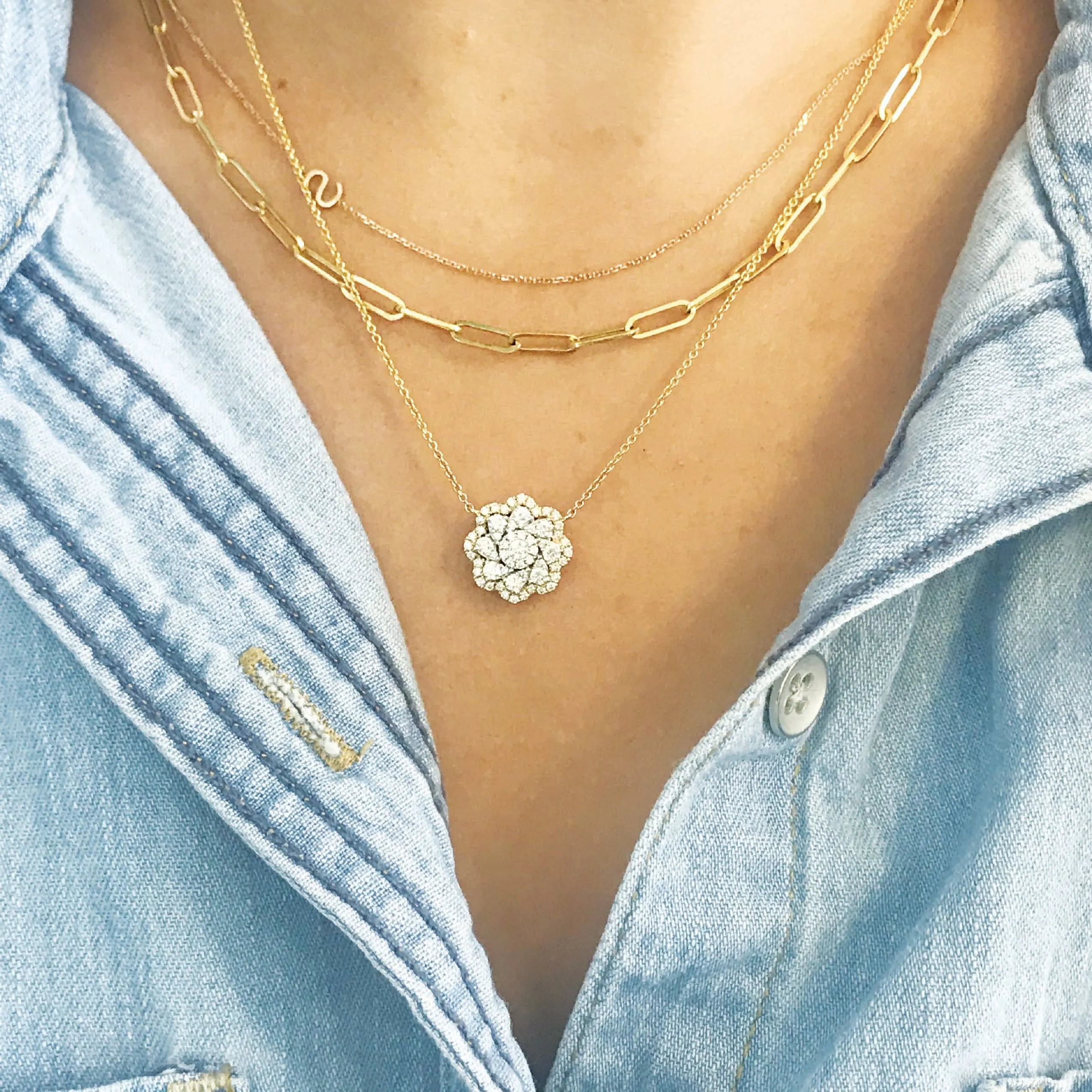 Diamond Cluster Flower Necklace