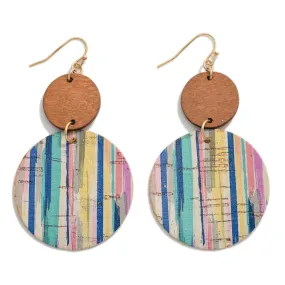 Drop Multi Color Water Color Print Cork Drop Earrings