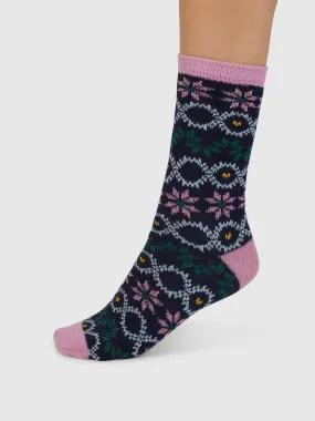 Eleni Fair Isle Wool Socks - Navy