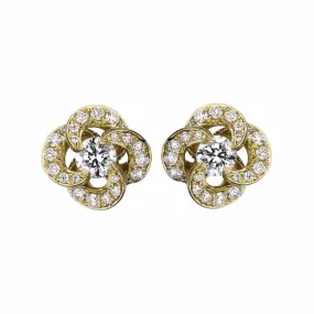 Entwined Petal Flower Earrings - 18ct Yellow Gold & 0.10ct Diamond