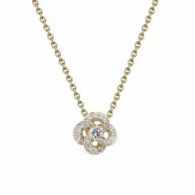 Entwined Petal Flower Necklace - 18ct Yellow Gold & 0.10ct Diamond