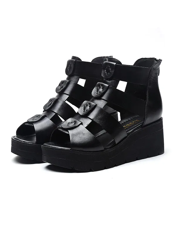 Fish Toe Roman Leather Platform Sandals