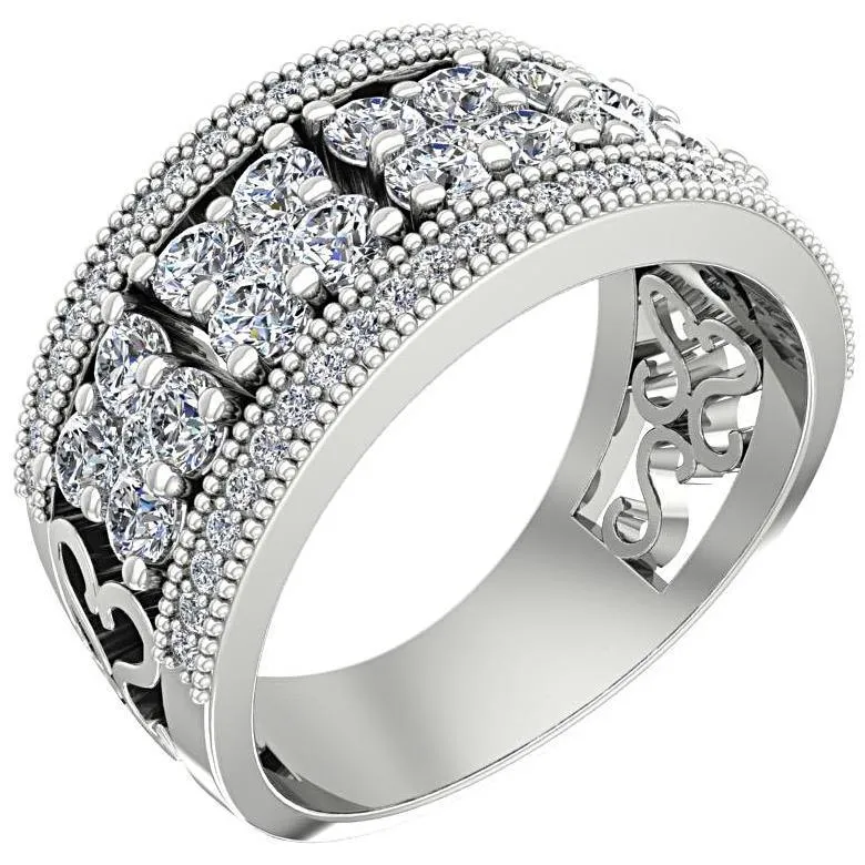 Flower Diamond Milgrain Ring with Side Detail 14K White Gold