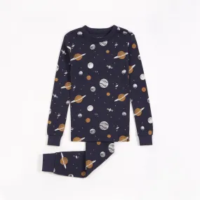 Galaxy Print on Navy Night Pyjama Set | Petit Lem