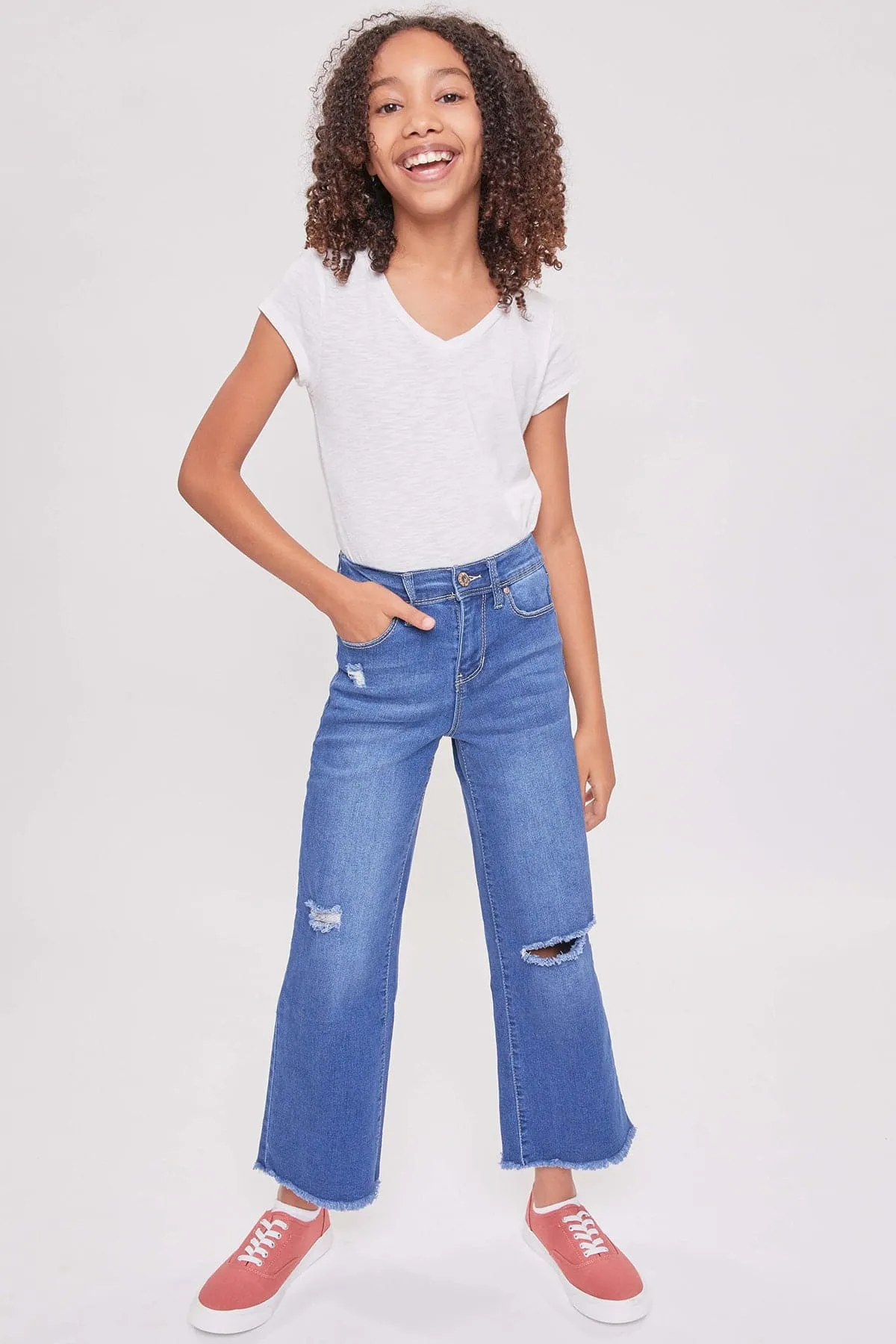 Girls Millie Dream  Elastic Back Wide Leg Fray Hem Jeans