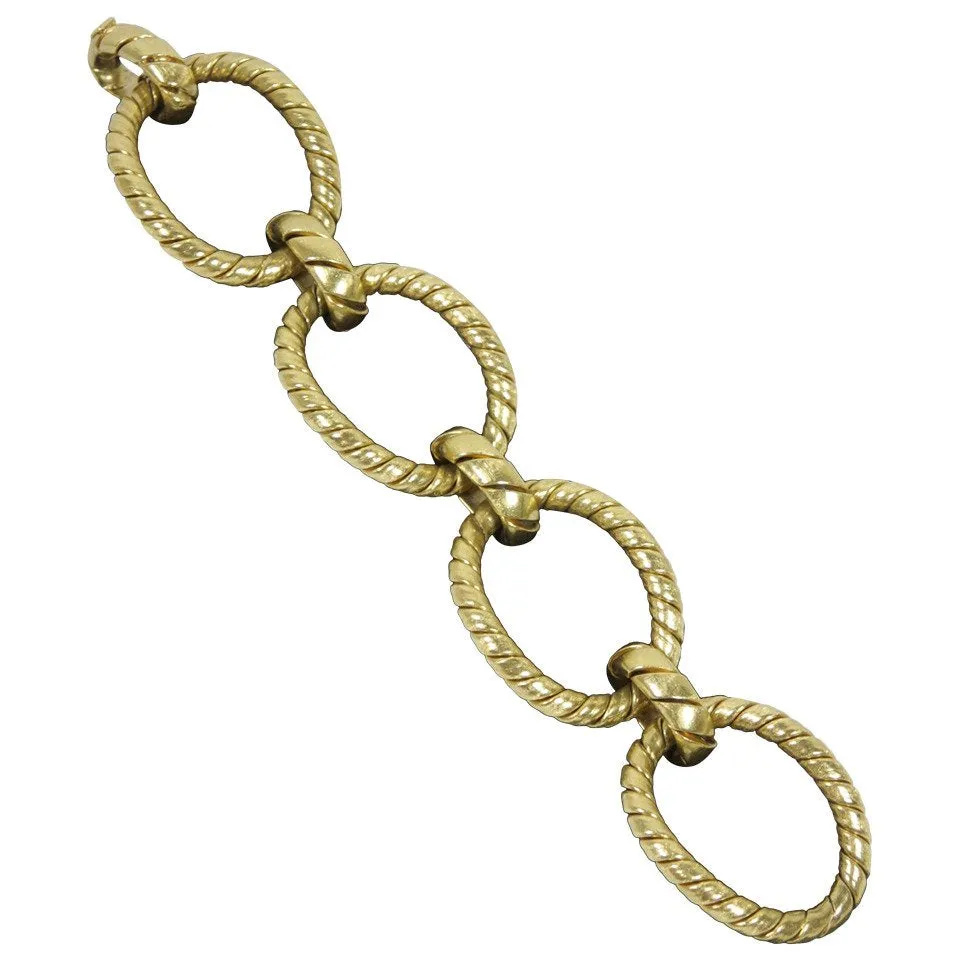 GOLD Textured Large Cable Link Bracelet 18 Karat Yellow Gold