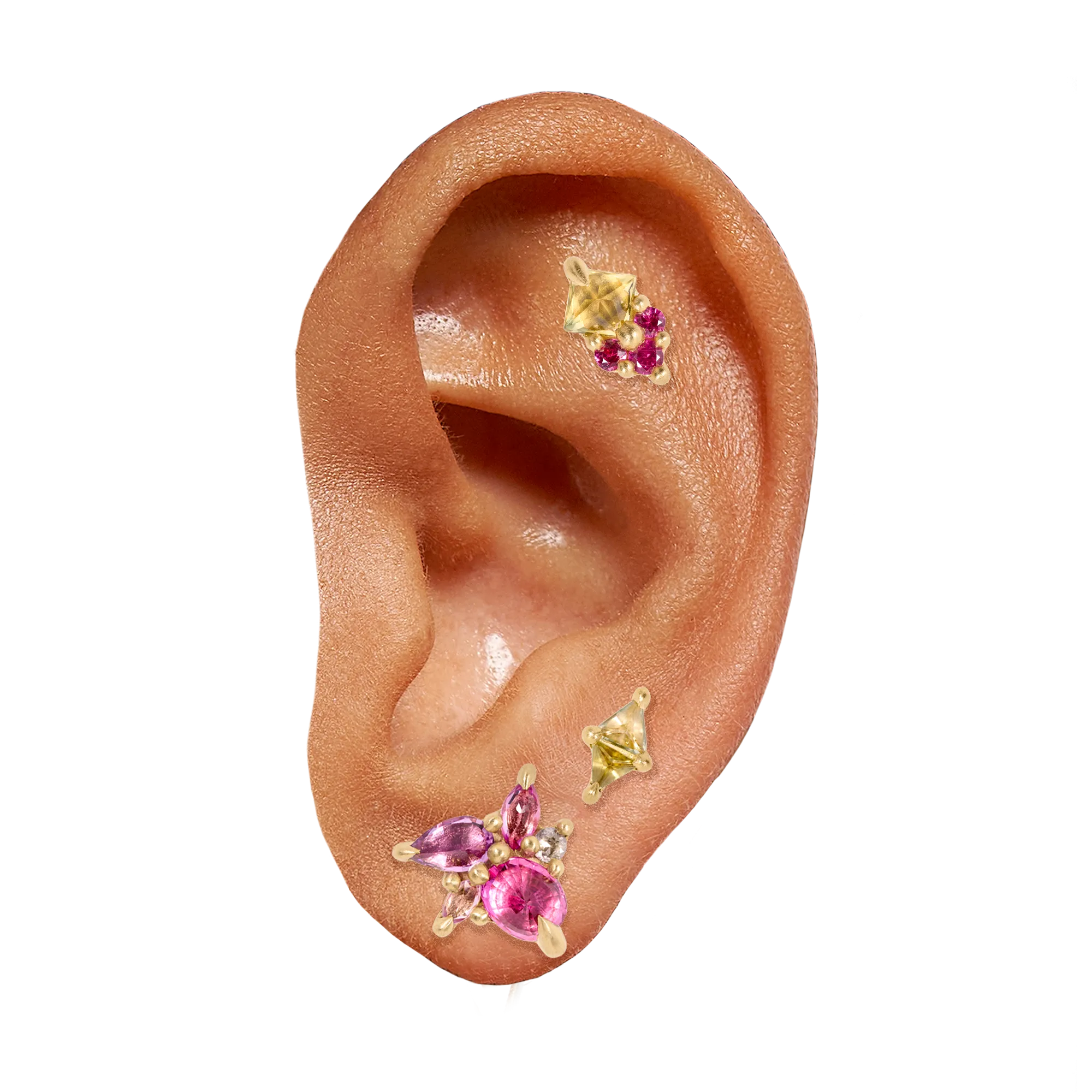 Green & Pink Jumbo Geo Stud Earring - 11734