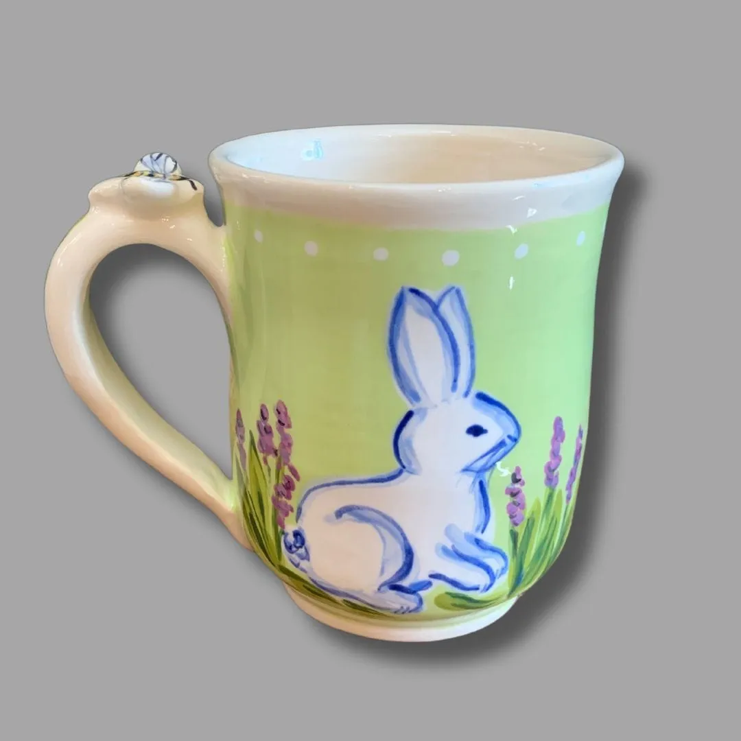 Green Bunny Mug with Bee Button