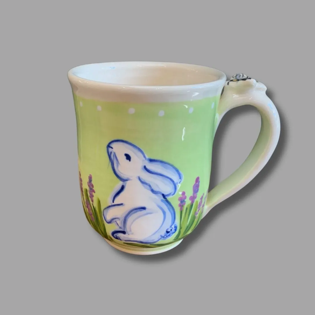 Green Bunny Mug with Bee Button