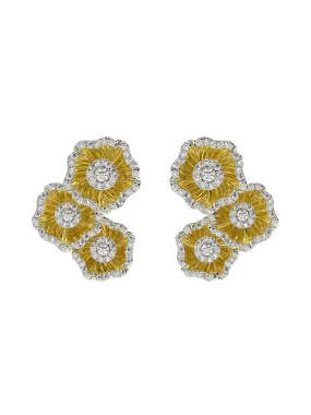 Halo Flower Yellow Gold Earrings