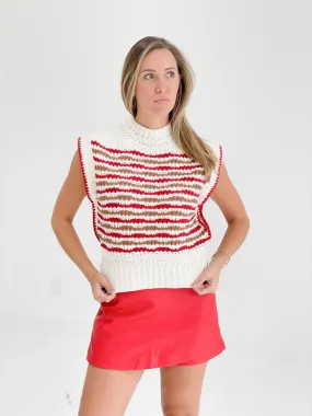 Just Peachy Sweater Top - Ivory/Red