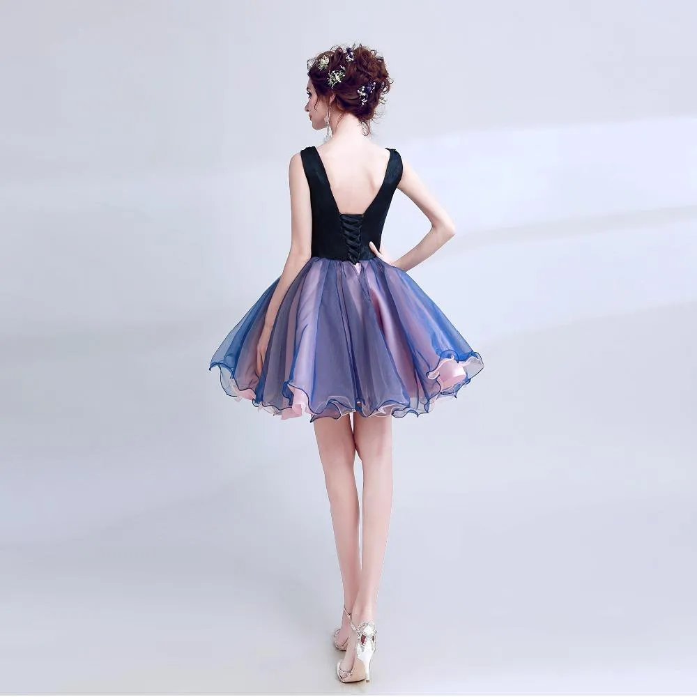 Luxury Elegant Famous Appliques Flowers  Evening Party Dress (Short)