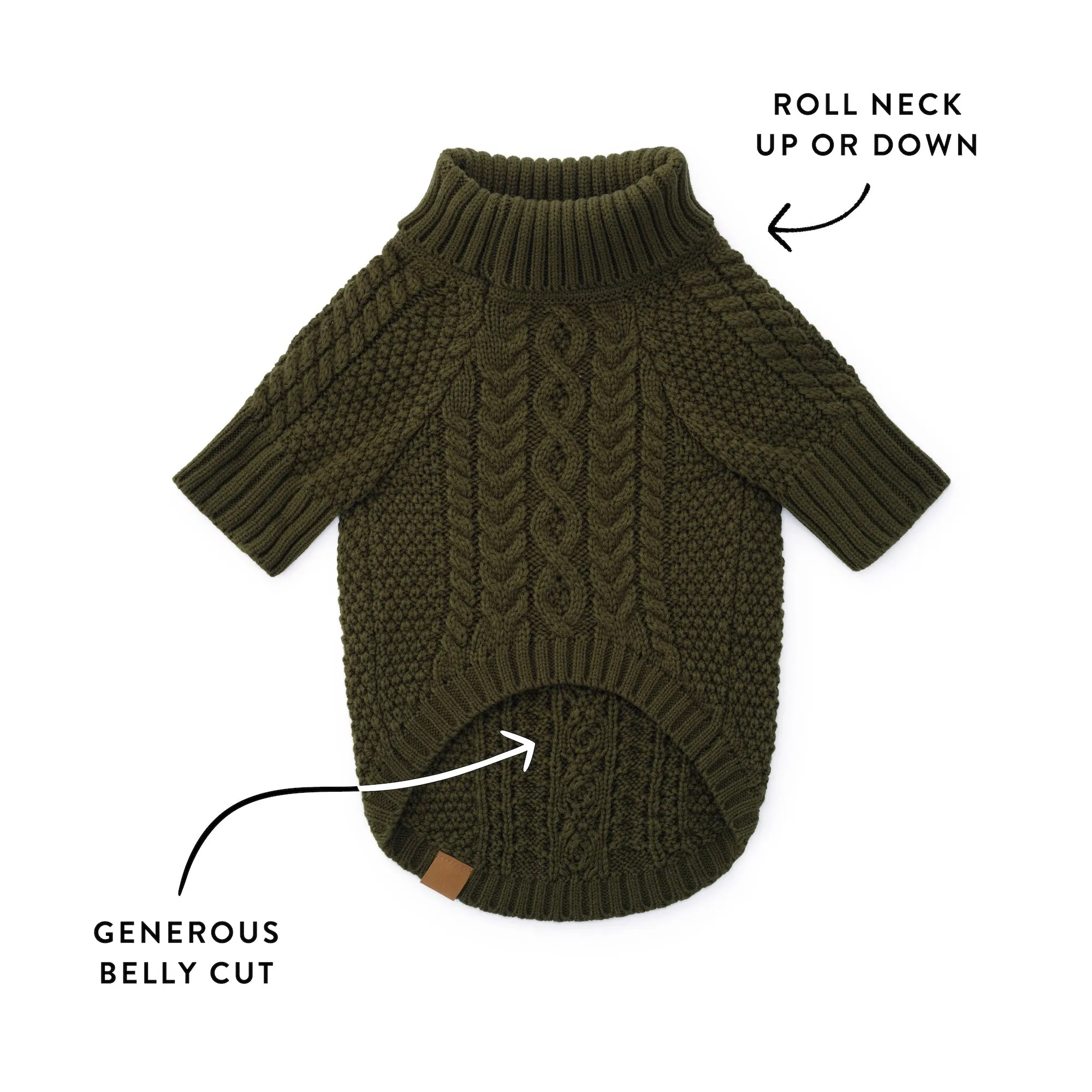 Olive Cable Knit Dog Sweater